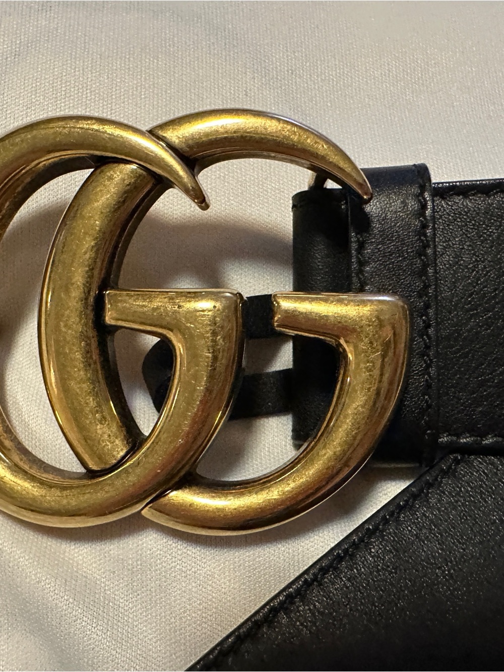 Gucci Black Leather Belt with Antique Gold Interlocking GG Buckle
